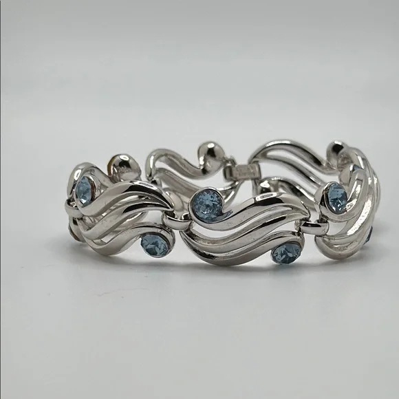 Trifari Silver Bracelet with Blue Accents - Picture 1 of 7